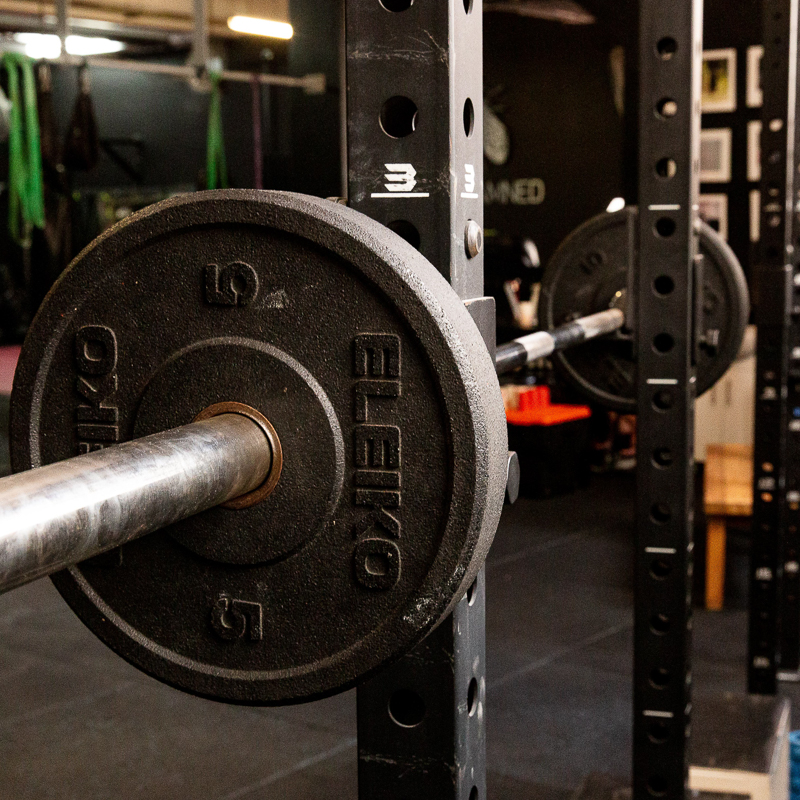 Barbell set in a gymnasium